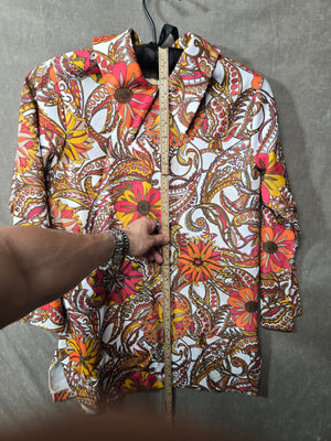 Vintage 70s Women's Psychedelic Floral Mod Tunic Top Dagger Collar Retro Hippie 2
