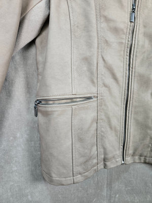 Mo-Ka Santa Fe Apparel Women's Tan Faux Suede Moto Jacket Collarless Zip Size L 5