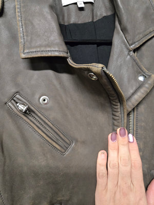 IRO Women Gray Lamb Leather Biker Jacket Size FR 40 Good Condition 4