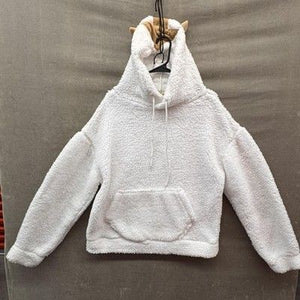 TNR Hoodie Womens Medium White Sherpa Fleece Dinosaur Spikes Kangaroo Pocket 2