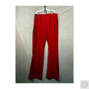 Handmade Red Crushed Velvet Wide-Leg Pants w/ Green Piping, Sz Large 1