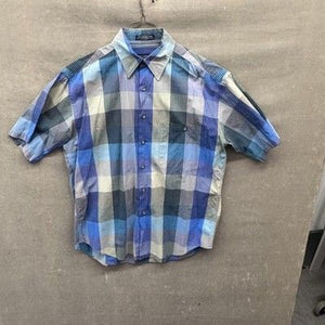 Equipment Shirt Mens Medium Blue Plaid Short Sleeve Button Up 100% Cotton Casual 1