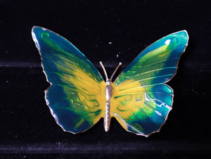 BUTTERFLY Brooch/Pin Enamel Green Yellow Black VINTAGE COLLECTABLE JEWELRY 1