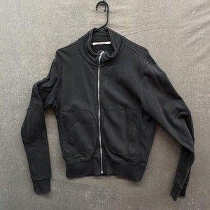 Organic Zip Jacket Womens Small Black Mock Neck Cotton Elbow Patches Zip Pockets 2