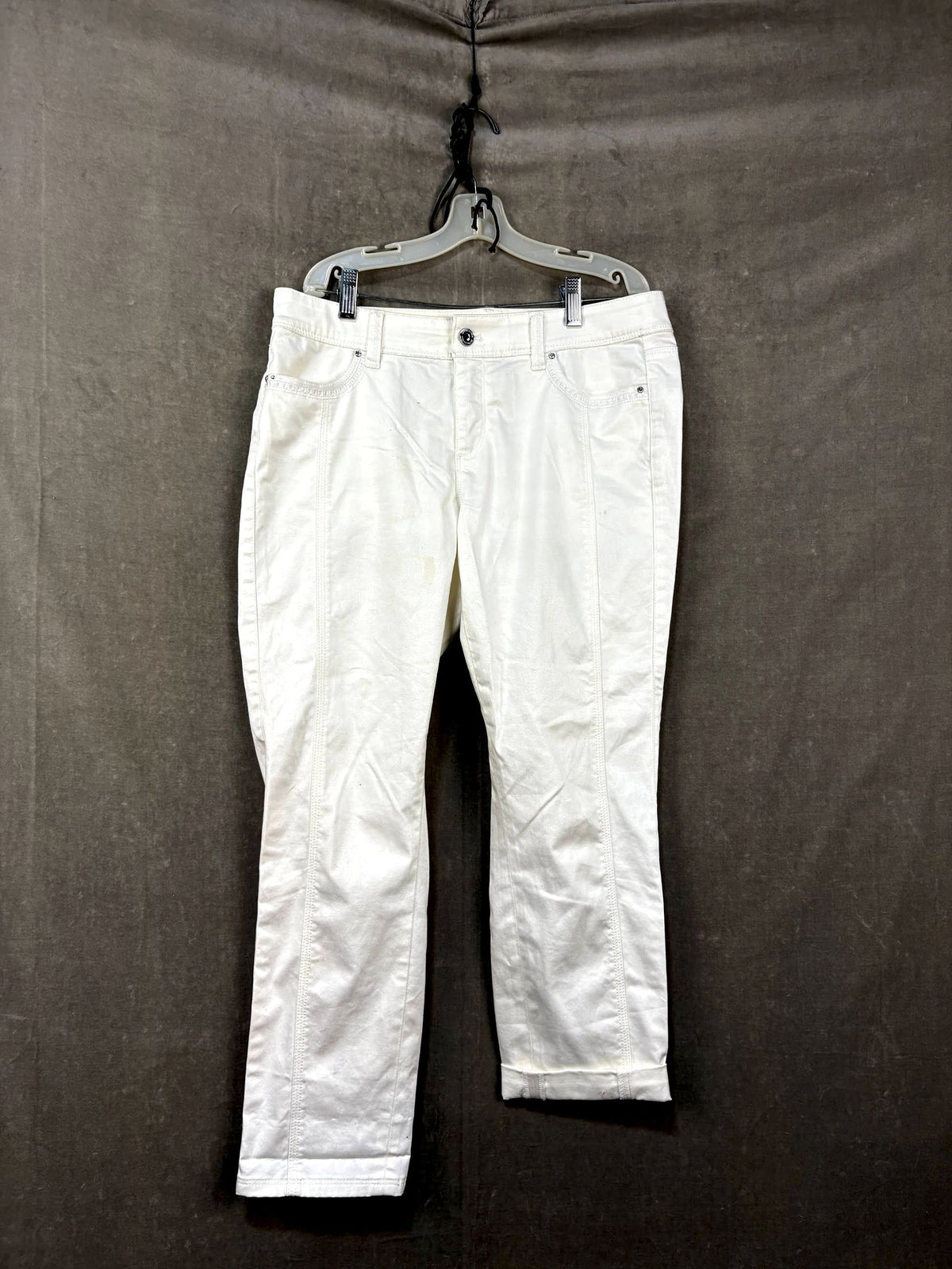 White House Black Market Women Casual White Embellished Pants Size 4 Pre-Owned