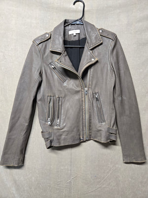 IRO Han Leather Moto Biker Jacket Distressed Gray Asymmetric Zip Women's Size 40 1