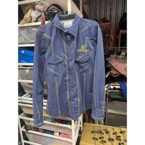 Ariat Shirt Mens Size G Blue Aztec Kyron Classic Pearl Snap Western Cowboy Rodeo 2