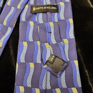 Conte di Milano Tie Blue Yellow Geometric Pattern 100 Silk Pre-Owned 4