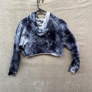 Odd Future Hoodie Womens Large Black Gray Tie Dye Cropped Raw Hem Donut Logo 5