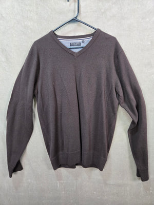 Brave Soul Mens Brown V Neck Knit Pullover Sweater Jumper Size XL 1