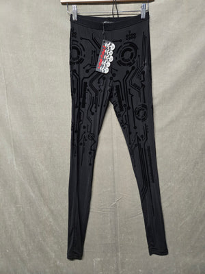 Cyberpunk Circuit Devil Fashion Women's Black Flocked Leggings Size XS-M NWT 1