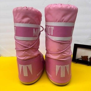 Moon Boot Icon Nylon Pink Snow Boots Tall Lace Up Après-Ski Logo Boots Sz 7/8.5 2
