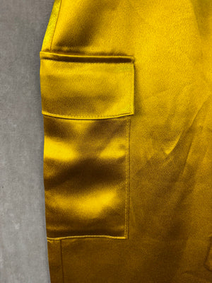 Gabrielle Union Cargo Pants Gold Satin Large Women Pre-Owned Elastic Waist Pocke 4