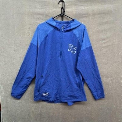 Rawlings Pullover Jacket Mens Large Blue Hooded Quarter Zip Windbreaker Pre-Owne
