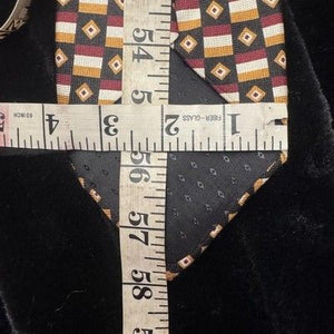 Domani Tie Mens One Size Burgundy Gold Geometric Checkered Silk Necktie Pattern 2