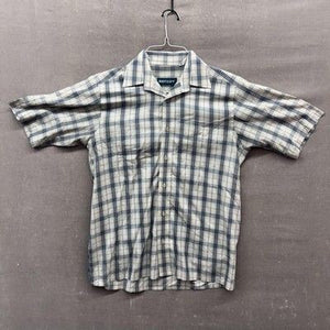 Benzer Shirt Mens Medium Blue White Plaid Short Sleeve Button Up Casual Top 2