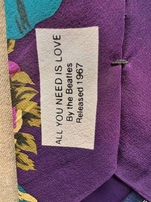 Vintage The Beatles Neck Tie Mens Purple Teal Silk All You Need Is Love 90s 2