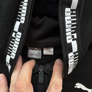 Puma Hoodie Sweatshirt Youth 8 Black Full Zip Logo Tape Hood Pockets Pre-Owned E 2