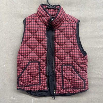 J Crew Factory Quilted Down Puffer Vest Black Cape Gingham XL Pre-Owned Excellen