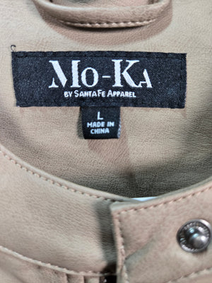 Mo-Ka Santa Fe Apparel Women's Tan Faux Suede Moto Jacket Collarless Zip Size L 2