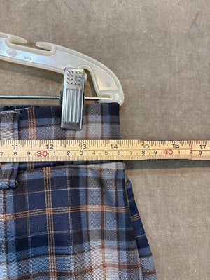 Wide-Leg Pants Women Plaid Navy Blue Tan White Size M Good Condition 3