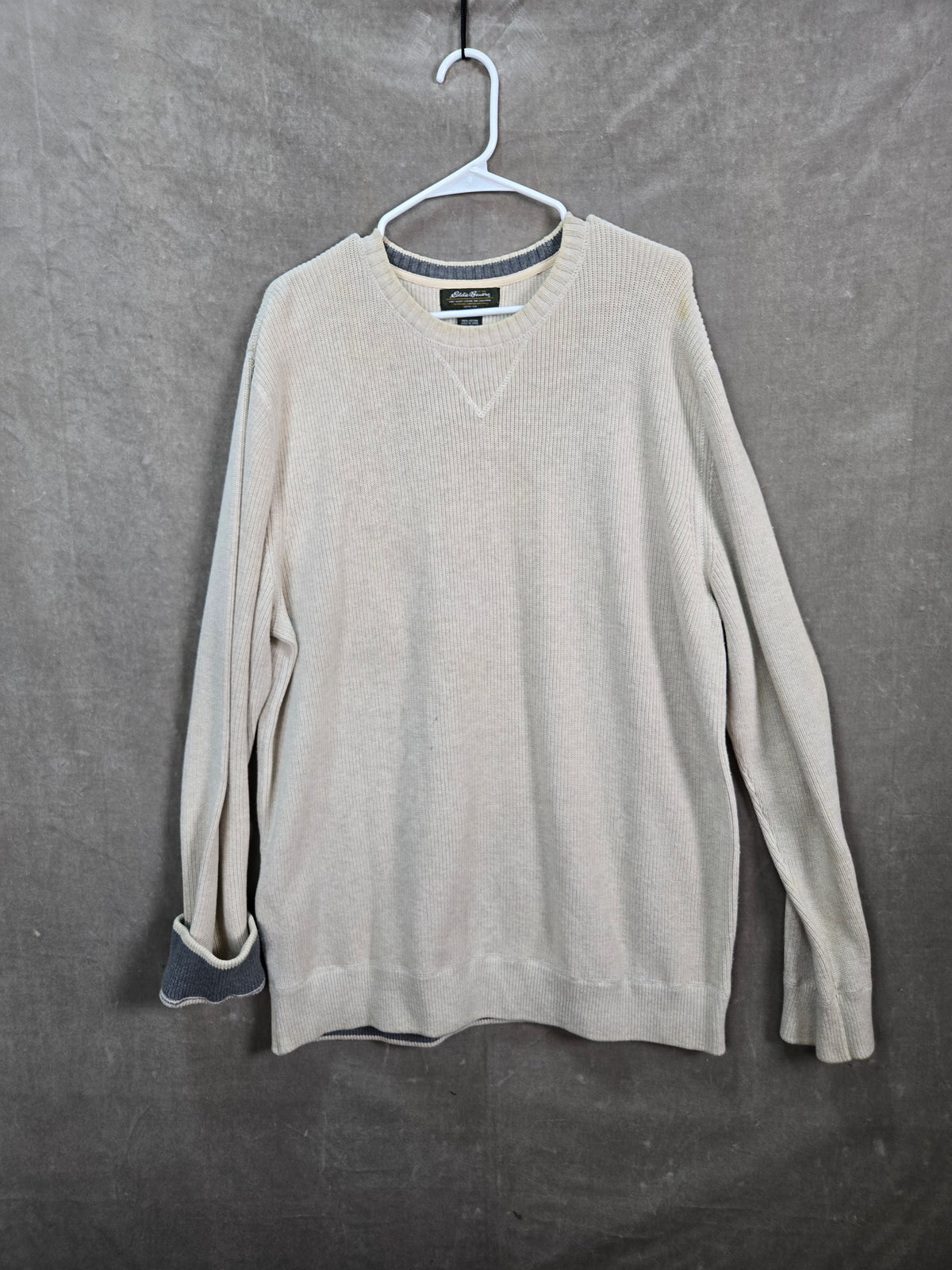 Eddie Bauer Men's Beige Long Sleeve Crew Neck Fall Winter Sweater Size XL Tall