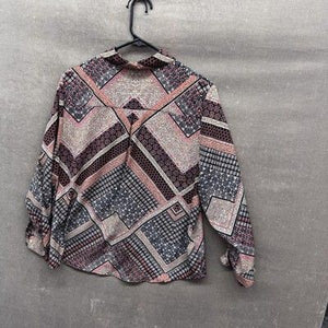 Allison Daley Womens Petite Geometric Button Up Long Sleeve Blouse Pre-Owned Exc 4