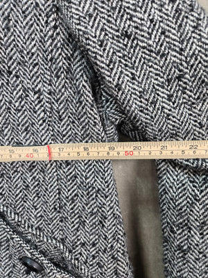 MODA INTERNATIONAL Women's Black White Herringbone Tweed Pea Coat Jacket Short L 4