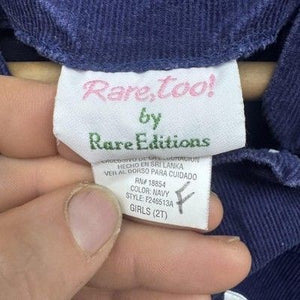 Rare Editions Girls Corduroy Cat Embroidery Navy Blue Overalls 2T Pre-Owned Exce 3