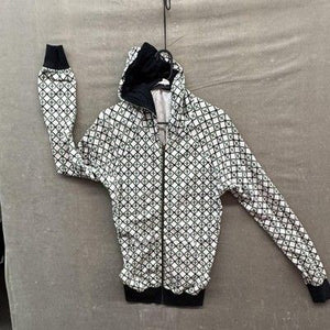 Hoodie Mens Medium Full Zip White Green Black Geometric Print Made in USA Retro 1