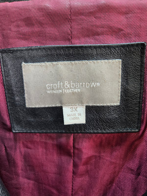 Croft & Barrow Women's Black Leather Button Front Jacket Coat Size 3X 2