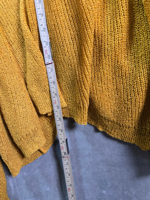 Women's Mustard Yellow Lace Up Back Open Knit Cardigan Sweater Size L 5