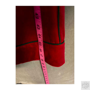 Handmade Red Crushed Velvet Wide-Leg Pants w/ Green Piping, Sz Large 5