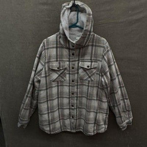 Asvivid Jacket Womens XL Gray Plaid Hooded Sherpa Lined Shacket Button Front 1