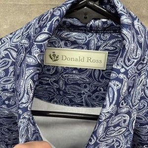 Donald Ross Polo Shirt Mens Large Blue Paisley Print Golf Performance Polyester 3