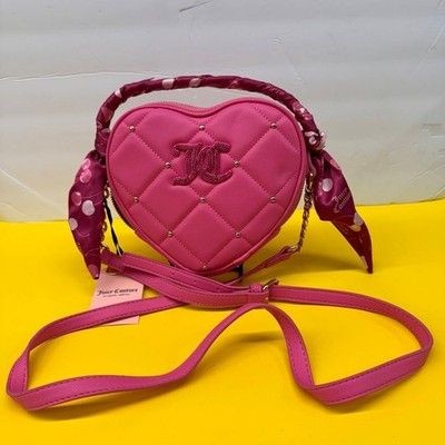 Juicy Couture Quilted Heart Crossbody Bag Pink Scarf Wrap Handle New with Tags