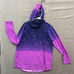 Hoodie Womens XL Purple Pink Ombre Splatter Cowl Neck Kangaroo Pocket Galaxy 2