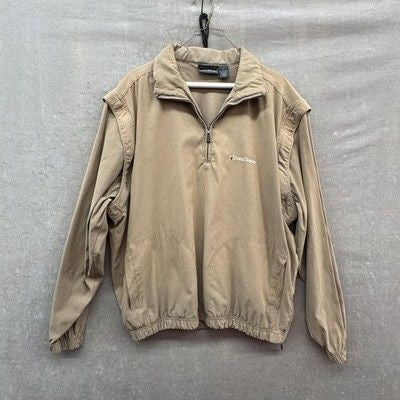 Antigua Pullover Jacket Mens Large Tan Quarter Zip Mesh Lined Pre-Owned Excellen