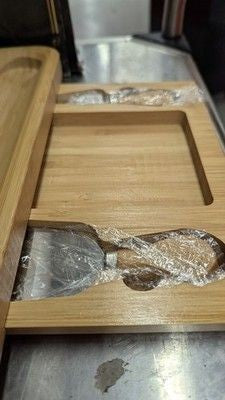 Bamboo Cheese Board Knife Gift Set Charcuterie Tray Wood Cutting Board Open Box 3