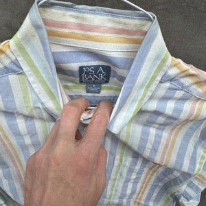 Jos A Bank Shirt Mens Medium Blue Pastel Striped Button Up Cotton Pre-Owned Good 2