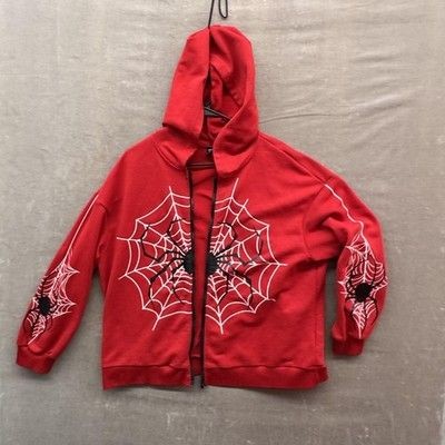 SHEIN Curve Hoodie Womens 1XL Red Spider Web Graphic Sweatshirt Halloween Plus