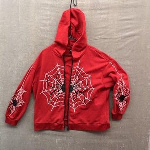 SHEIN Curve Hoodie Womens 1XL Red Spider Web Graphic Sweatshirt Halloween Plus 1