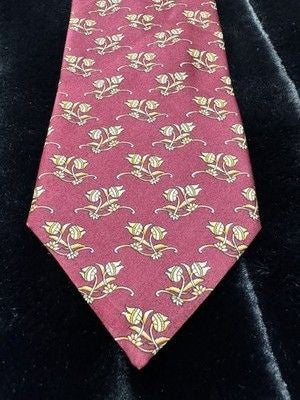 Dormeuil Tie Mens One Size Red Yellow Floral Silk Paris London Elegant Necktie 3