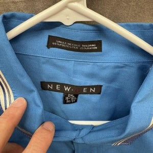 New-Gen Shirt Mens 2XL Blue Dress Contrast Collar Cuff Pocket Square Button Up 1