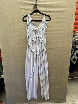 Urban Heritage Jumpsuit Womens Medium Striped Sleeveless Ruffle Tie Waist One Pi