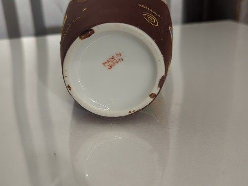 Vintage Moriage Porcelain Vase Hand Painted Gold Trim 6 3/4 Inch Used