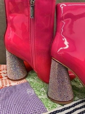 Cape Robbin Boots Womens Size 6 Pink Patent Rhinestone Heel Ankle Shoes New with 3