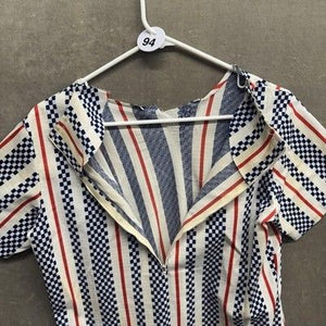 Vintage Stripe Shirt Womens Large Blue Red White Short Sleeve Mod Retro 70s Top 5