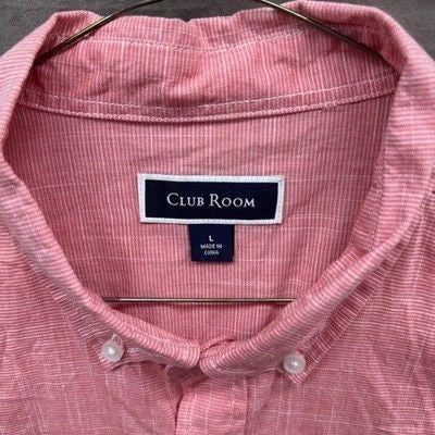 Club Room Shirt Mens Large Pink Short Sleeve Button Up Pocket Pre-Owned Good Con