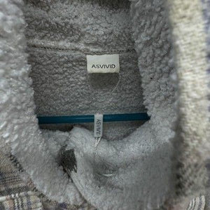 Womens Jacket XL Gray Plaid Hooded Sherpa Lined Shacket Button Front Pre-Owned E 2